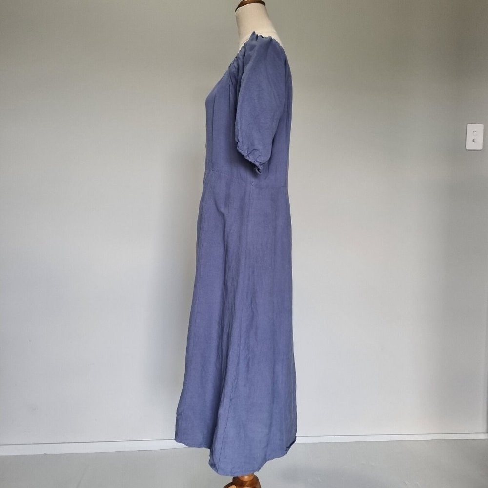 Princess Highway Celeste Blue Linen Blend Puff Sleeve Midi Dress Size 14 - Picture 3 of 8